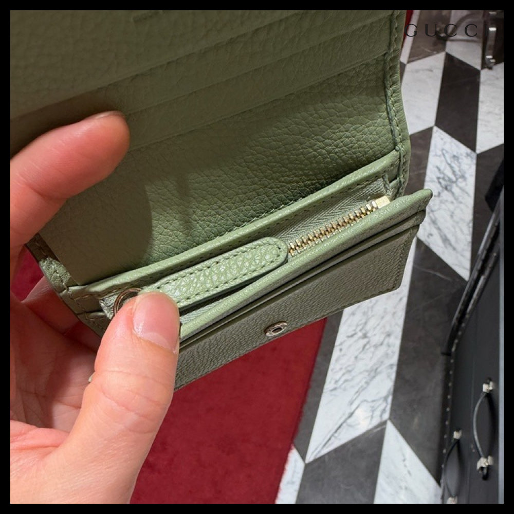 【Gucci】GG Emblem Leather Mini Bifold Wallet Pale Green