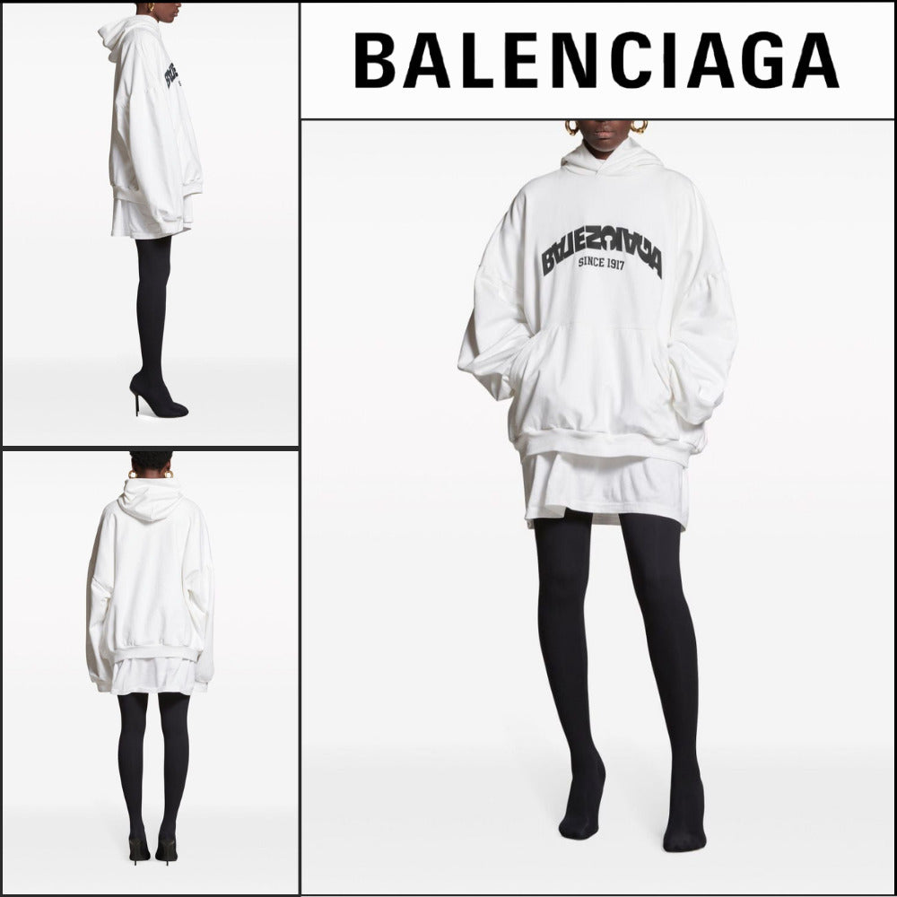 【BALENCIAGA】Back Flip Round Hoodie Oversized White