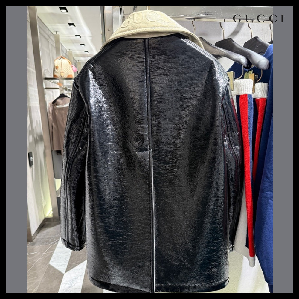 【GUCCI】Embossed Logo Wool Peacoat Black
