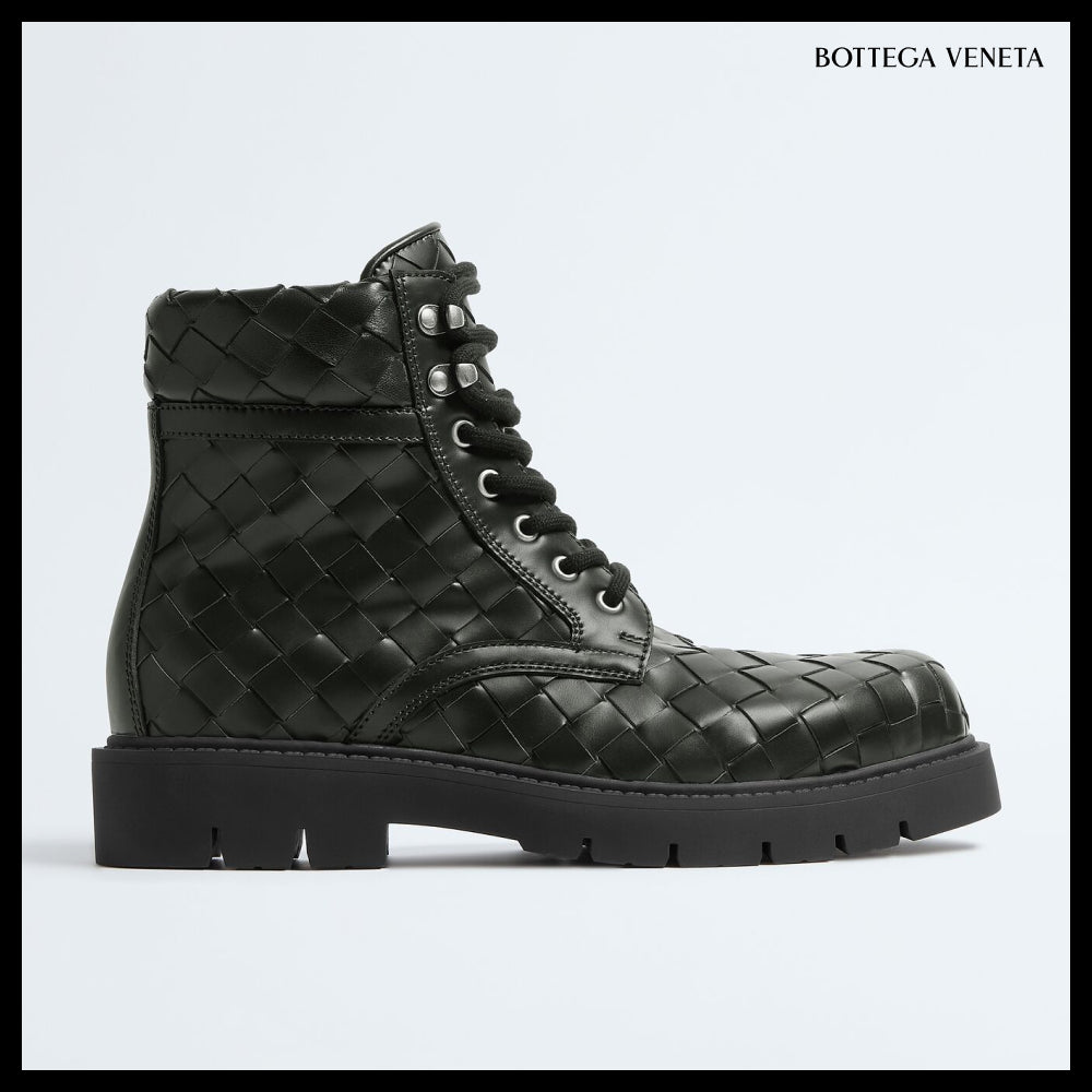 【BOTTEGA VENETA】Head Dog Lace-Up Ankle Boots Dark Green