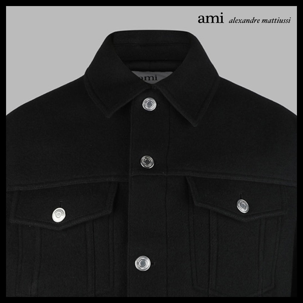 【AMI】23FW UJK234 WV0020 001 Men's Wool Jacket Black