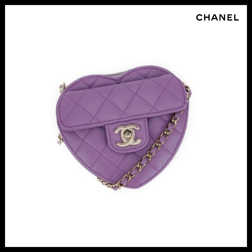 【CHANEL】Heart Bag Small Lambskin Purple with Gold Hardware