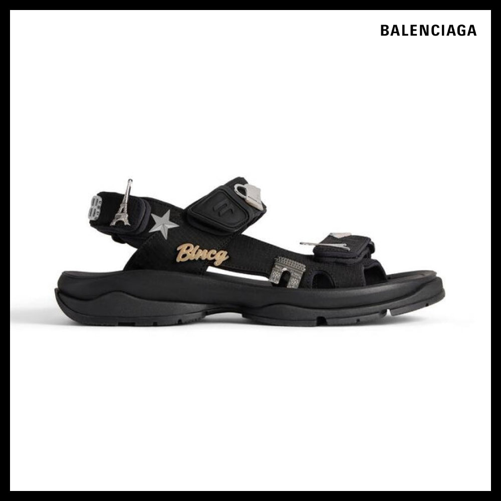 【BALENCIAGA】Tourist Sandals with Pins Black