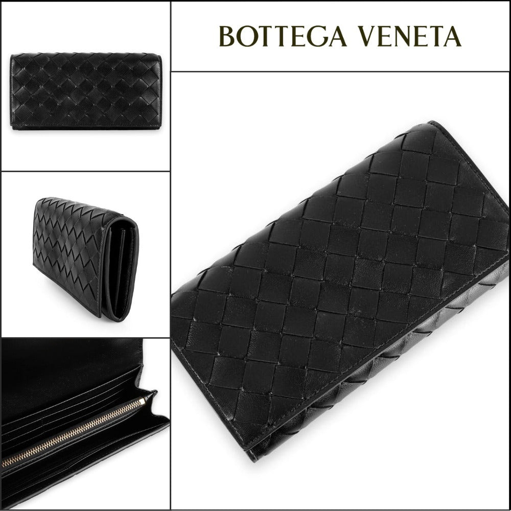 【BOTTEGA VENETA】Intrecciato Flap Long Wallet Black