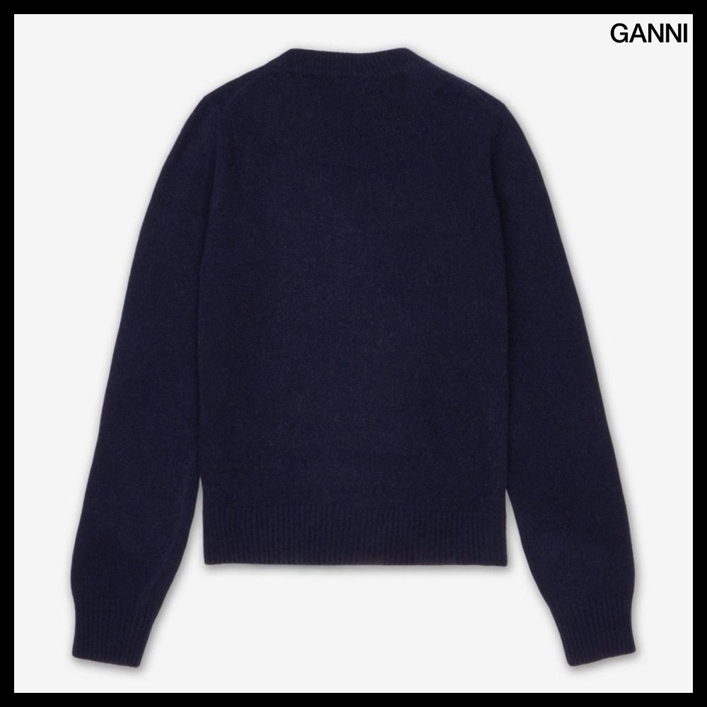 【Ganni】Graphic Wool Mix Baseball Knit - Sky Captain