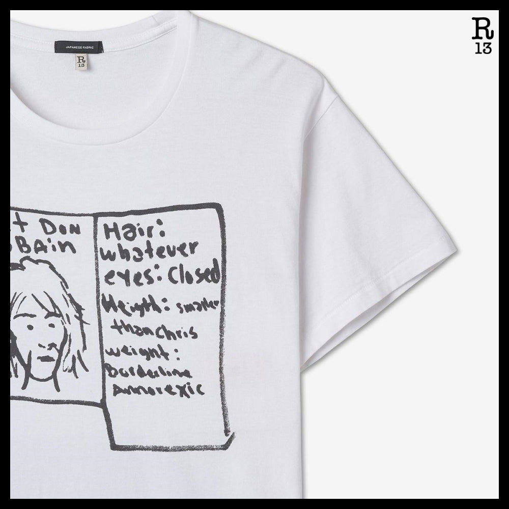 【R13】Kurt Doodle Boy Print Short Sleeve T-shirt - White