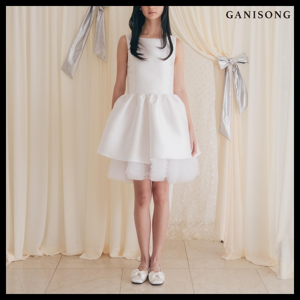 【GANISONG】Bridal Can Can Mini Dress White