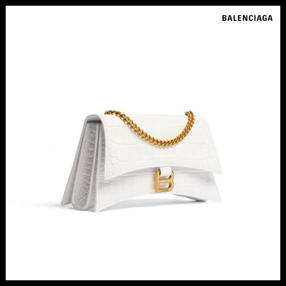 【BALENCIAGA】Crush XS Chain Bag Crocodile Embossed Optic Wh