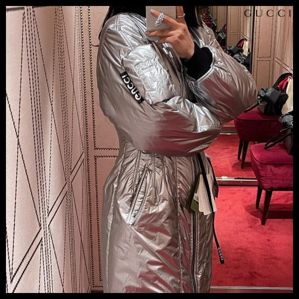 【GUCCI】Web Stripe Metallic Nylon Zip-Up Jacket Silver