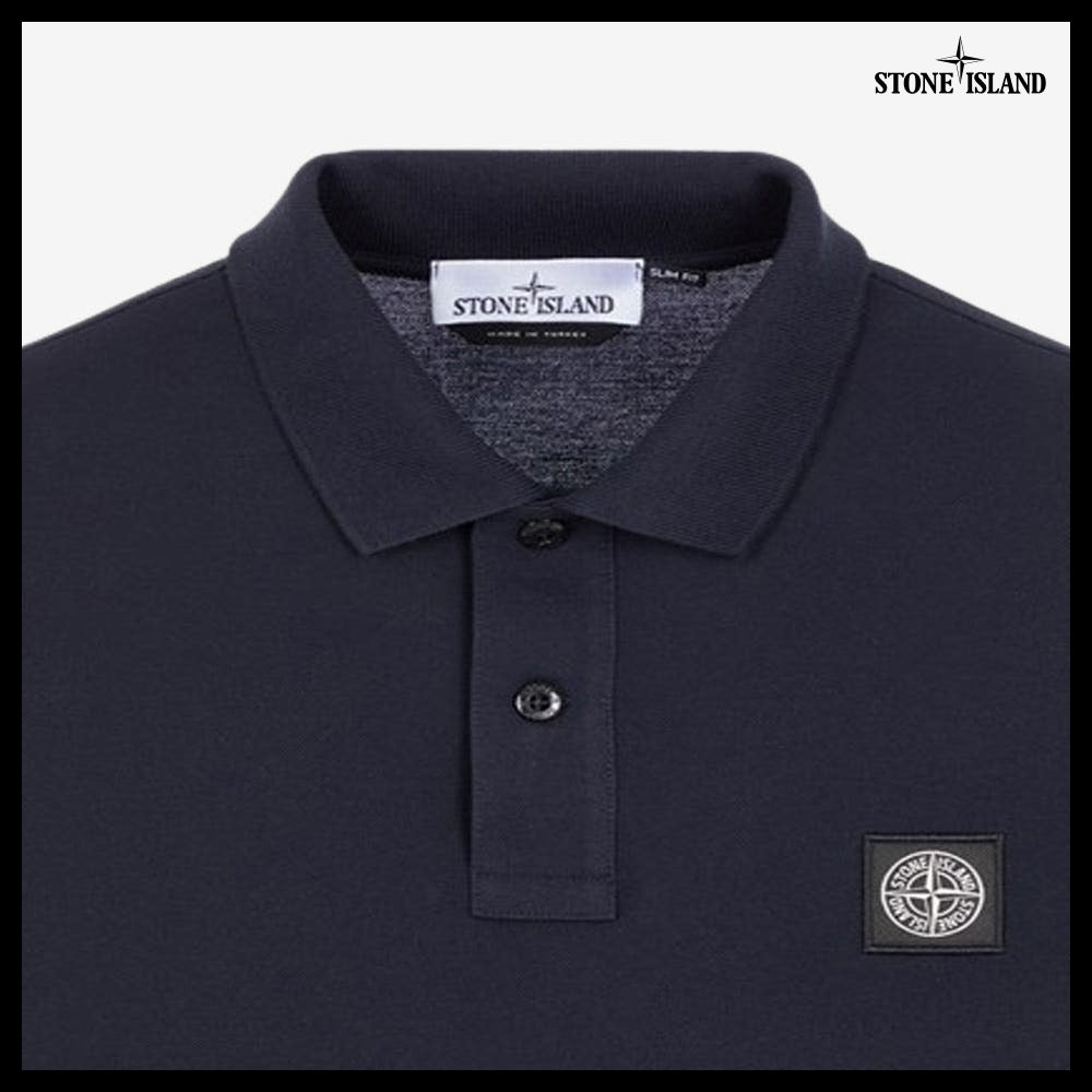 【STONE ISLAND】Logo Patch Polo Short Sleeve T-Shirt Navy