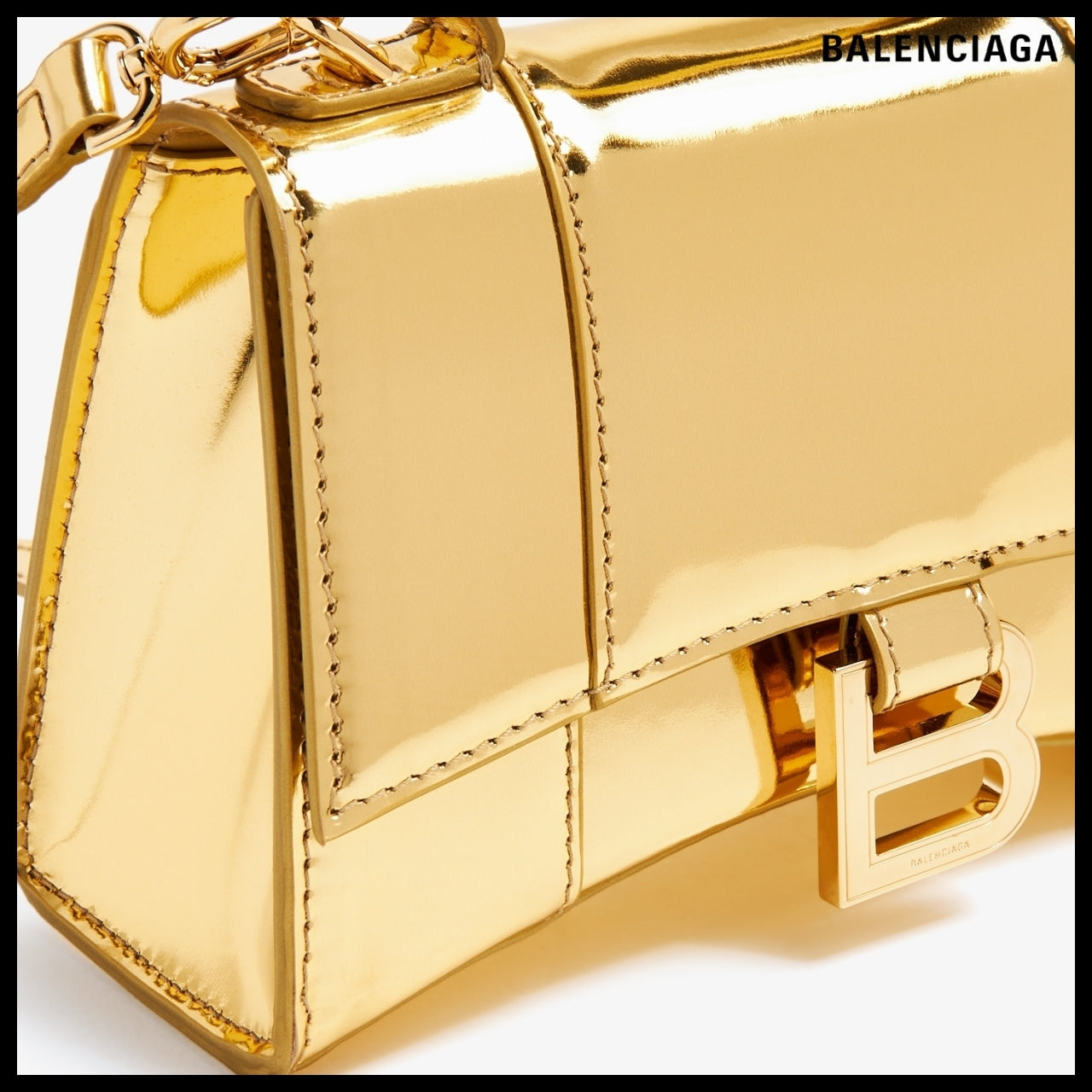 【BALENCIAGA】Hourglass XS Top Handle Handbag in Gold