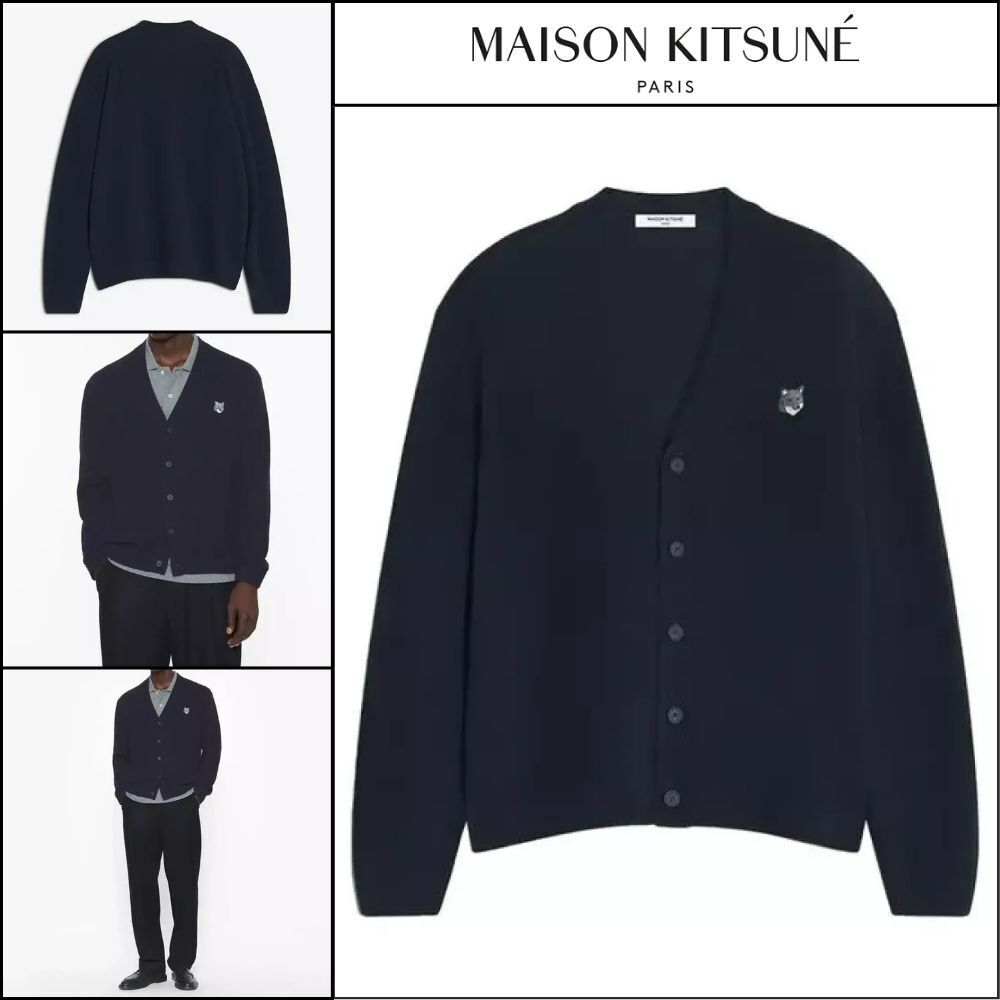 【MAISON KITSUNE】FW25 Men Fox Head Lambswool Cardigan
