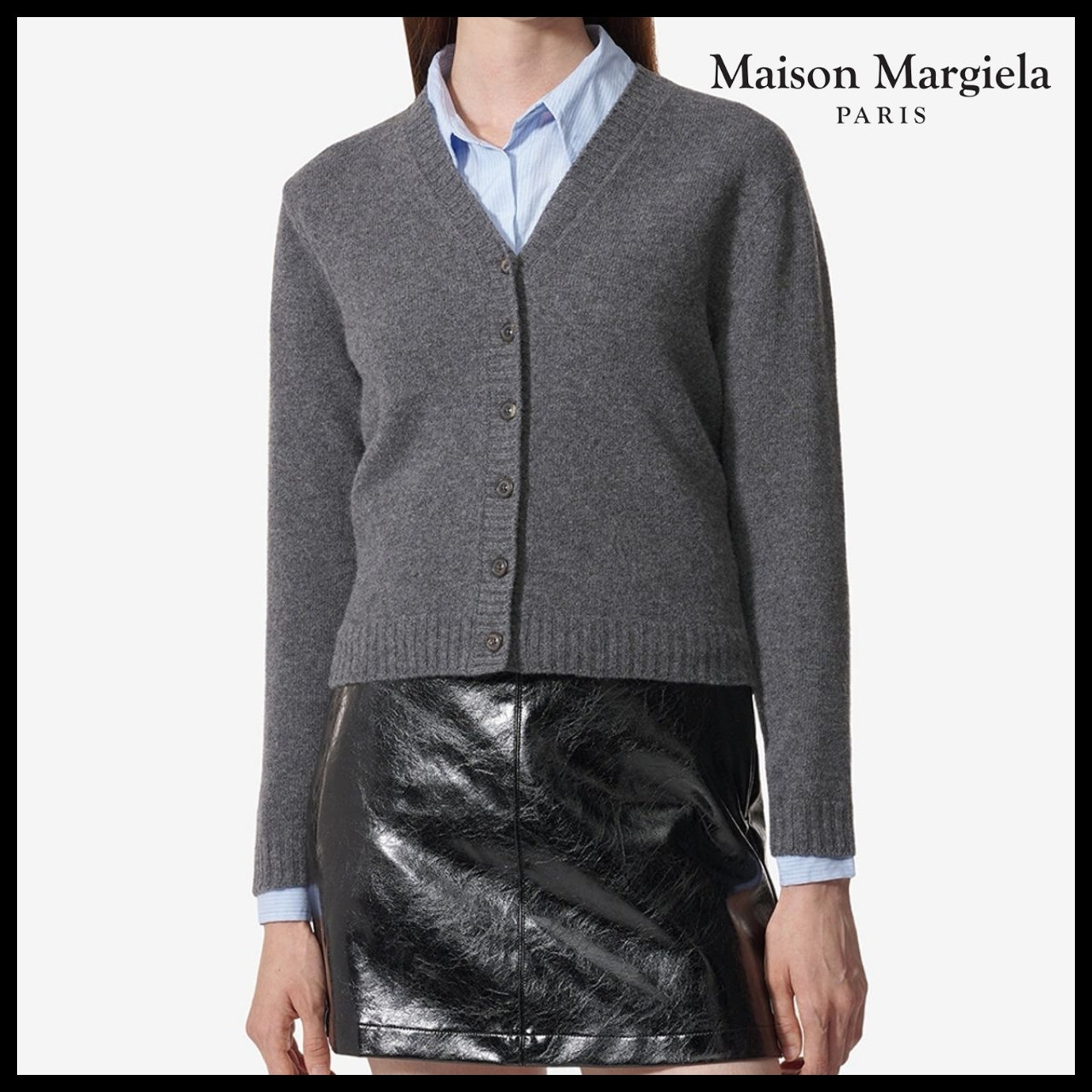 【Maison Margiela】Four Stitches Lambswool Cardigan Charcoal