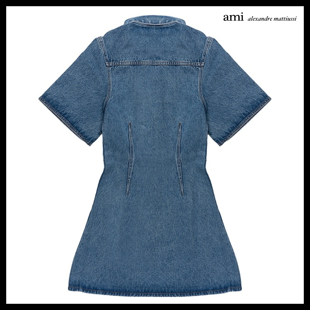 【AMI】Short Sleeve Shirt Dress Blue