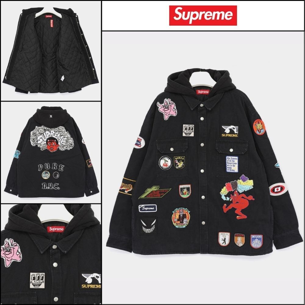 【100%正規品保証 Supreme】Patches Hooded Zip Up Shirt Jacket