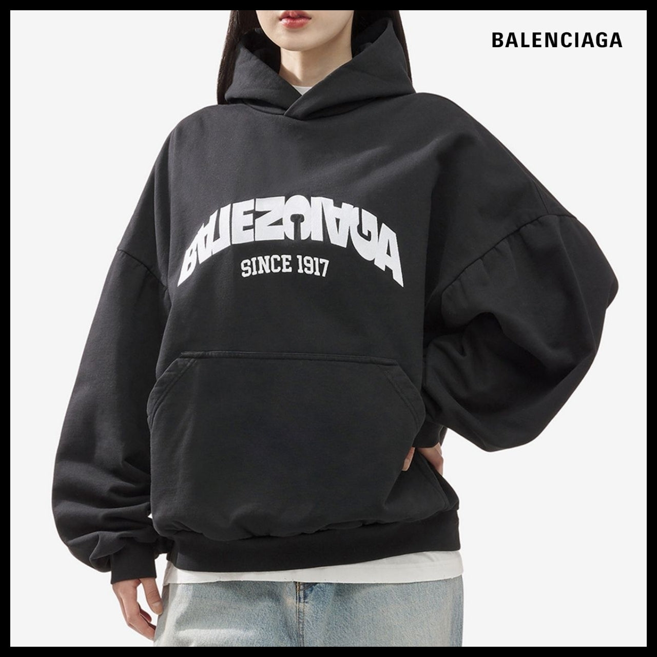 【BALENCIAGA】Back Flip Oversized Round Hoodie Black