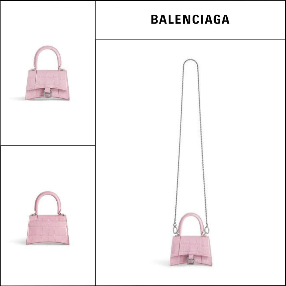 【BALENCIAGA】Hourglass Mini Handbag With Chain Crocodile