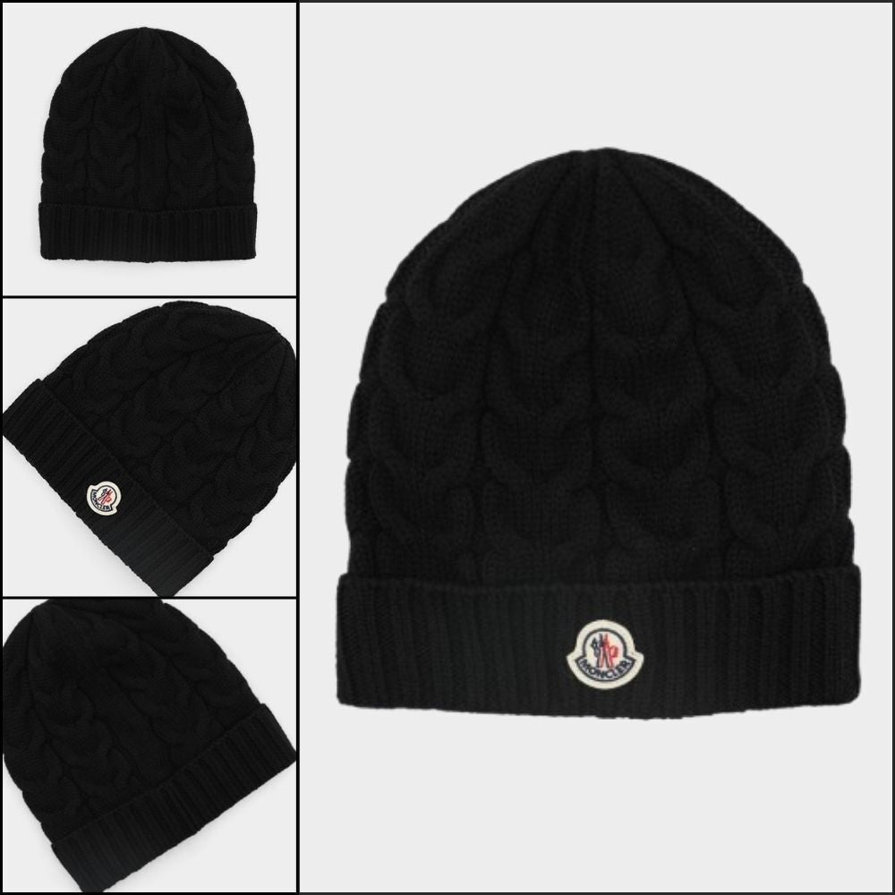 【MONCLER】Patch logo cable knit wool beanie