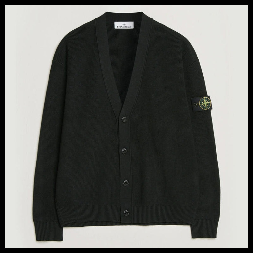◆STONE ISLAND◆ORGANIC COTTON V-NECK CARDIGAN BLACK