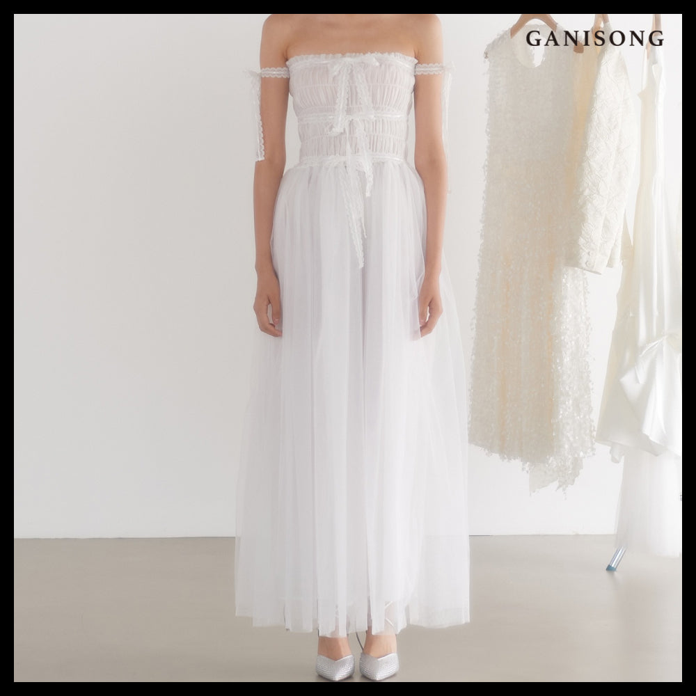 【GANISONG】Bridal Rose Peony Dress White