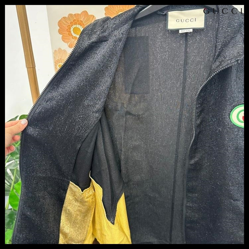 【GUCCI】Interlocking Patch Metallic Two-Tone Zip-Up Jacket