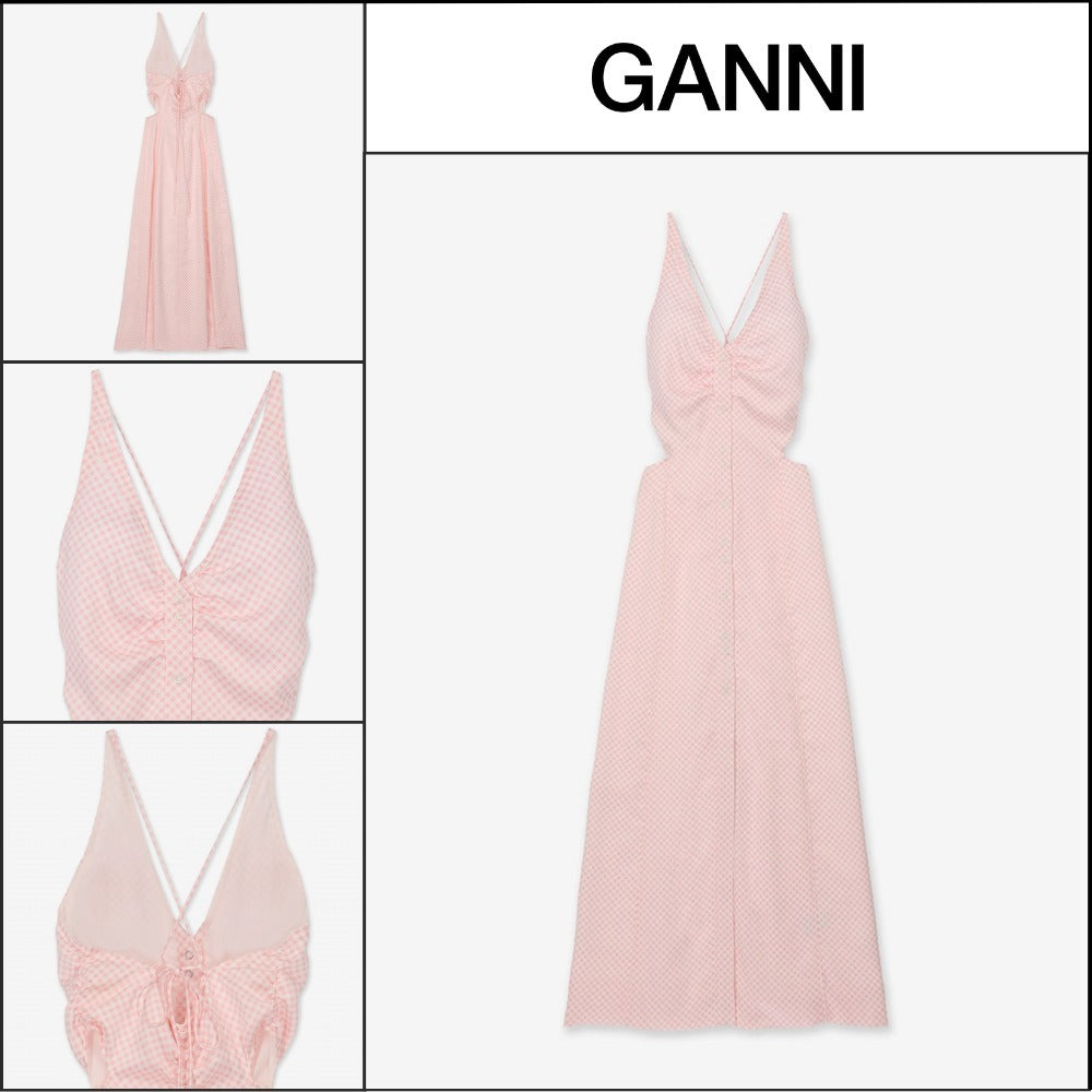 【Ganni】サテンマキシドレス ライトライラック
