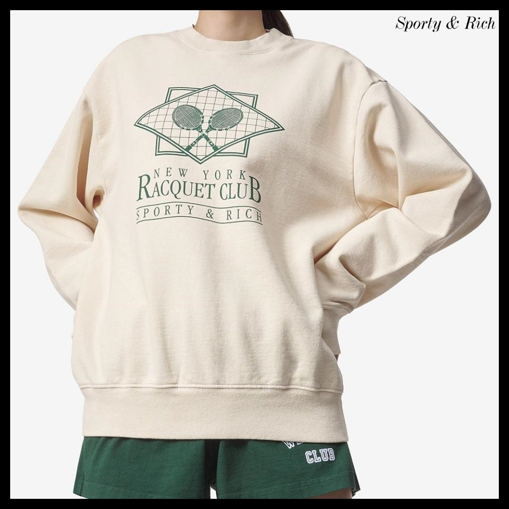 【Sporty & Rich】Racket Club Graphic Print Sweatshirt Cream
