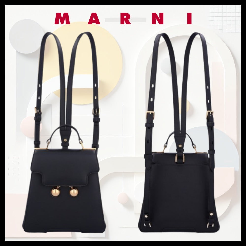 【MARNI】 マルニ バッグ BEAD LEATHER BACKPACK BLACK