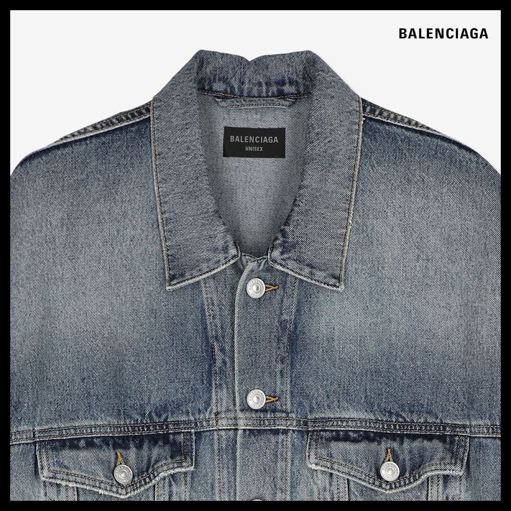 【BALENCIAGA】Back Tape Oversized Denim Jacket Blue