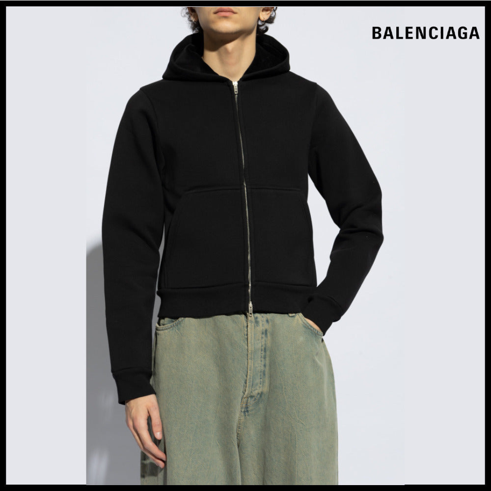 【BALENCIAGA】Cropped Zip-Up Hoodie Fitted Black