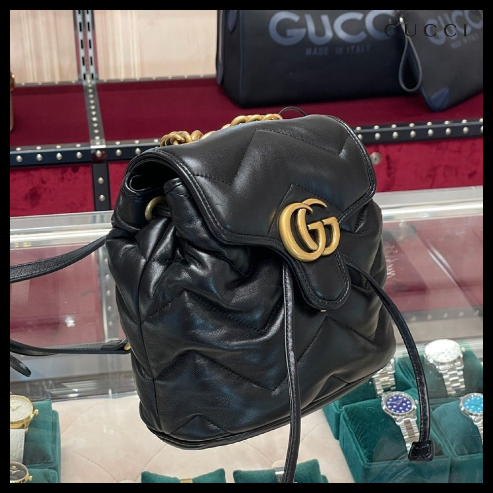 【GUCCI】Marmont Chevron Matelasse Nappa Backpack Black