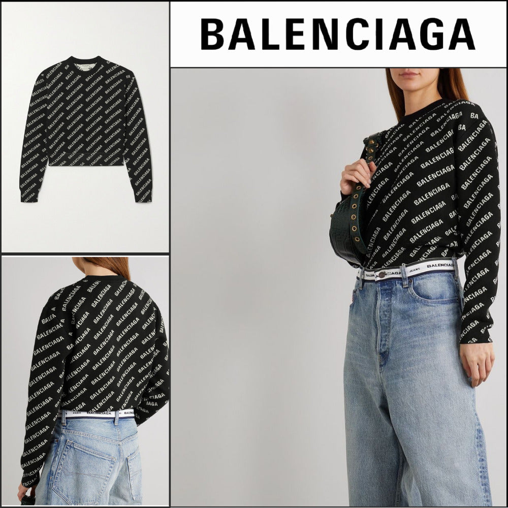 【BALENCIAGA】Mini Allover Logo Sweater Black White