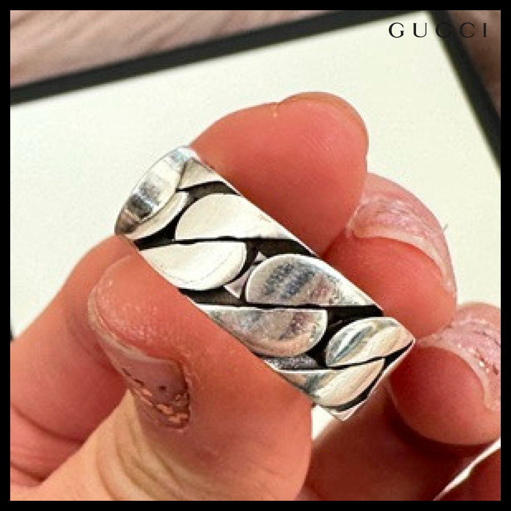 【GUCCI】Interlocking Enamel Chain Ring Green