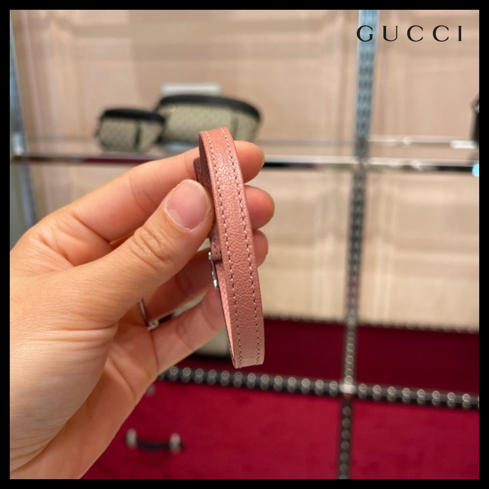 【GUCCI】 Double G Leather Buckle Bracelet PINK SILVER