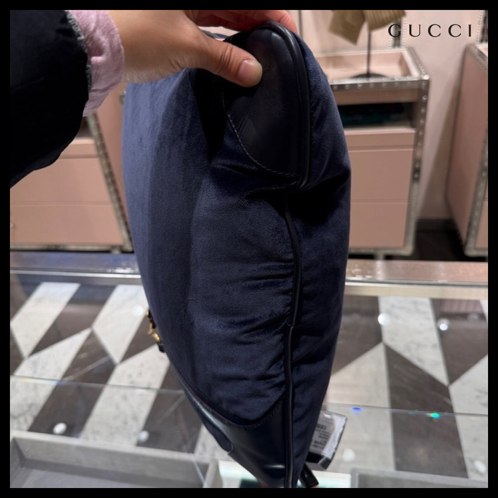 【GUCCI】Horsebit Logo Velvet Cushion Night Blue