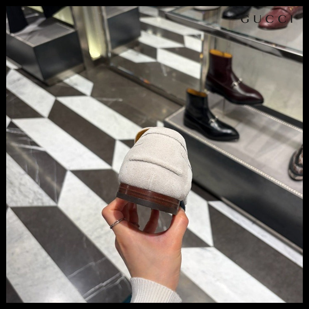 【GUCCI】JORDAN Horsebit Suede Men’s Moccasin Loafers White