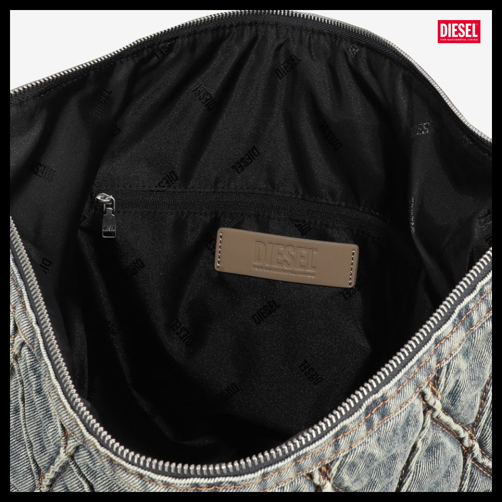 【DIESEL】Charm D Large Hobo Shoulder Bag - Blue Dirty Wash