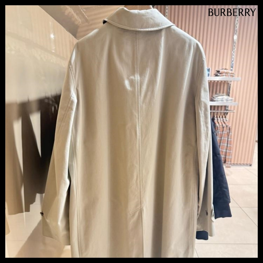 【Burberry】Button Single Cotton Men's Car Coat Lichen