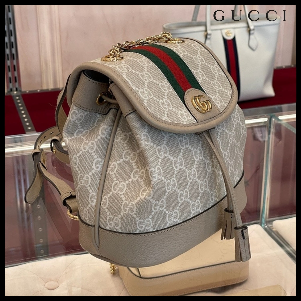 【GUCCI】GG Ophidia Supreme Canvas Mini Backpack Beige White