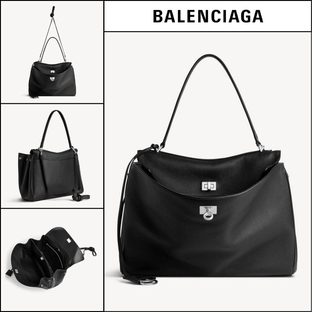 【BALENCIAGA】Rodeo Grained Calfskin Handbag Medium Black