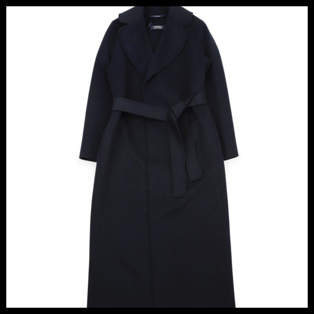 【S Max Mara】 Women Poldo Belted Wool Long Coat Navy