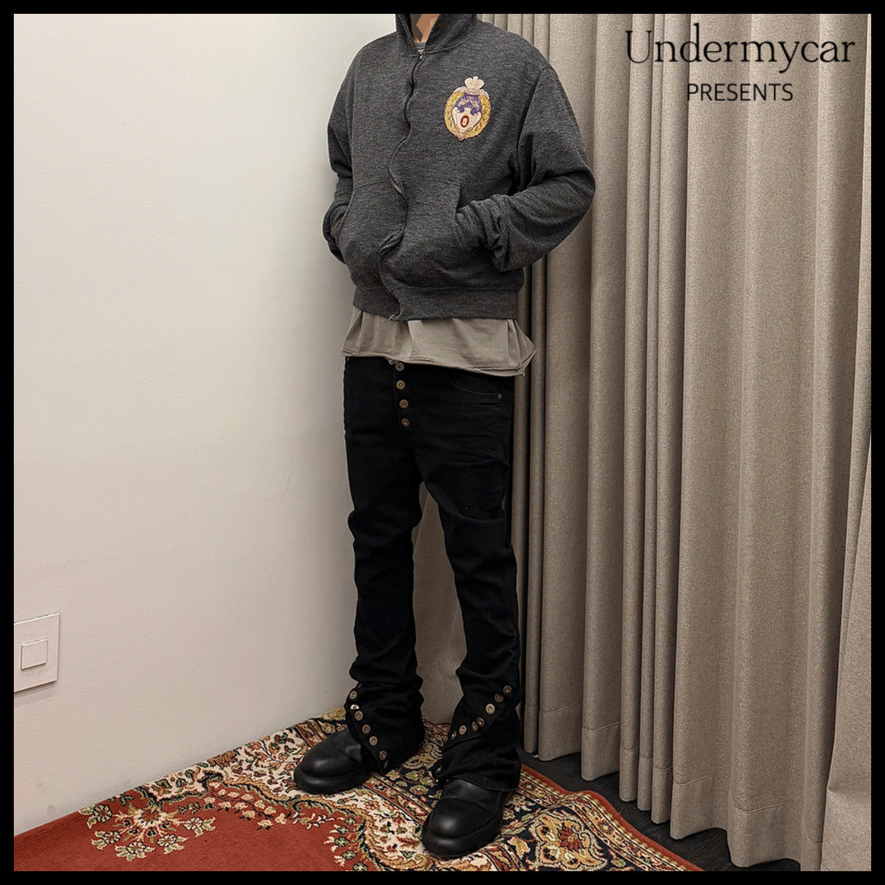 【Undermycar】Cowboy Spur Flare Jeans Black