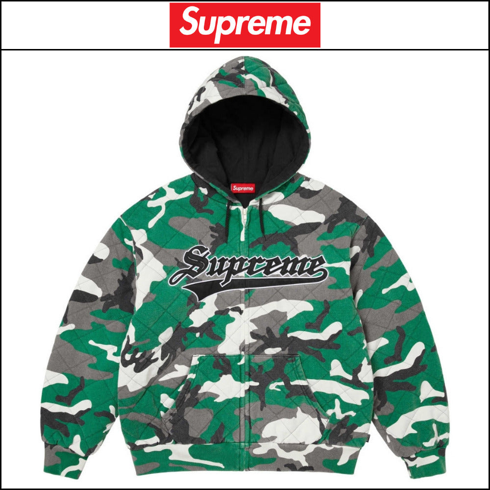 【Supreme】Quilted Zip Up Hooded Sweatshirt Green 25FW