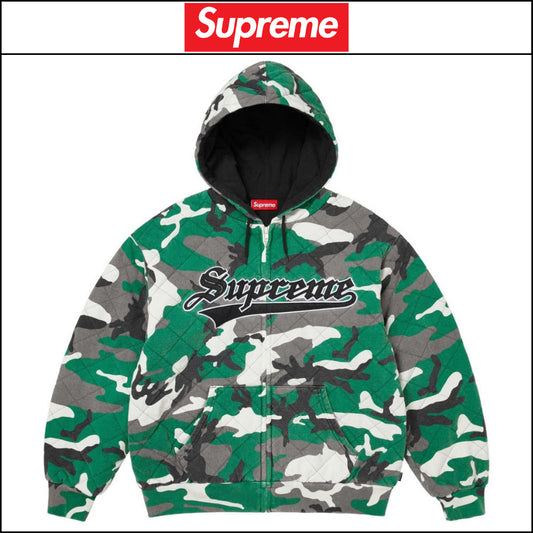 【Supreme】Quilted Zip Up Hooded Sweatshirt Green 25FW