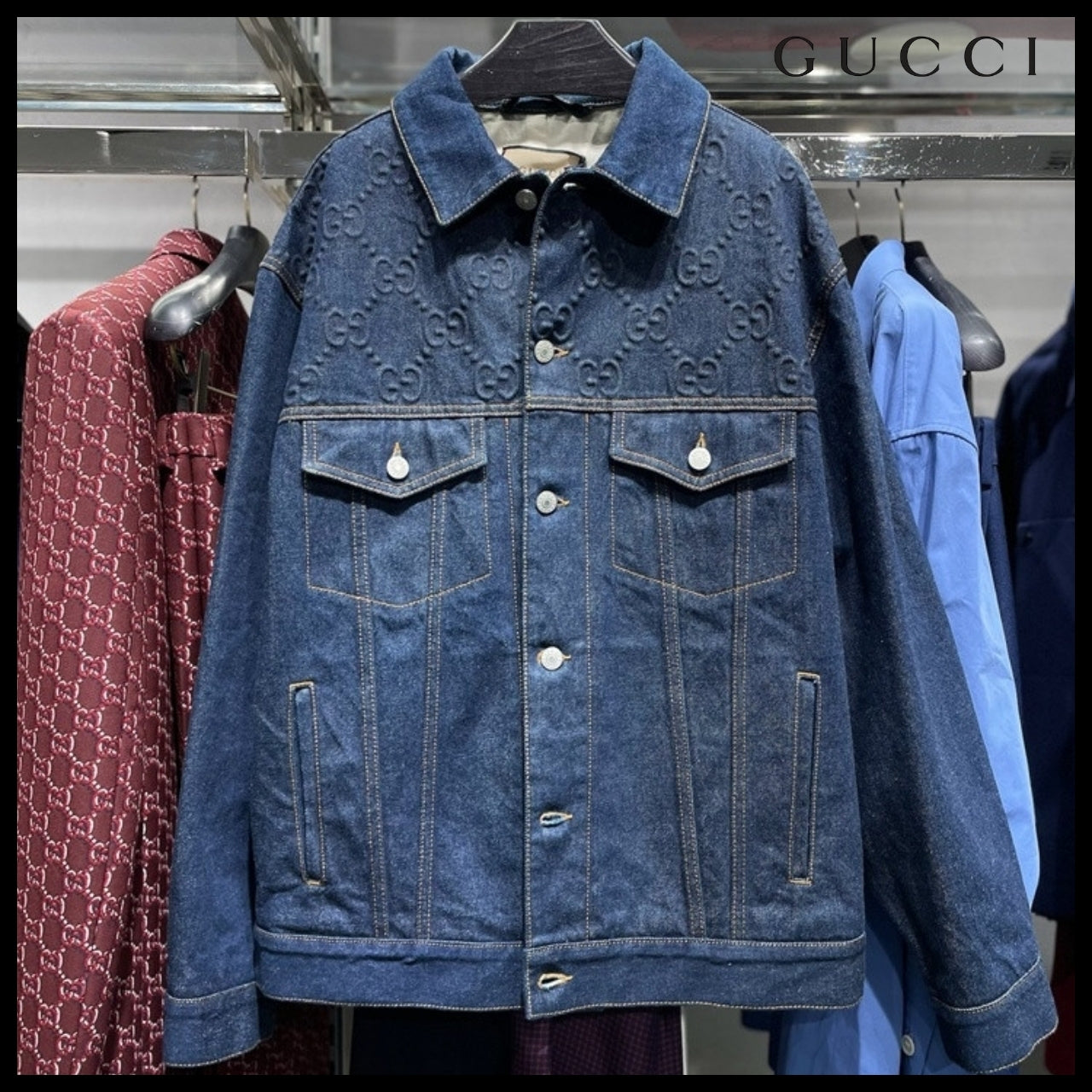 【GUCCI】GG Double Pocket Denim Jacket Dark Blue