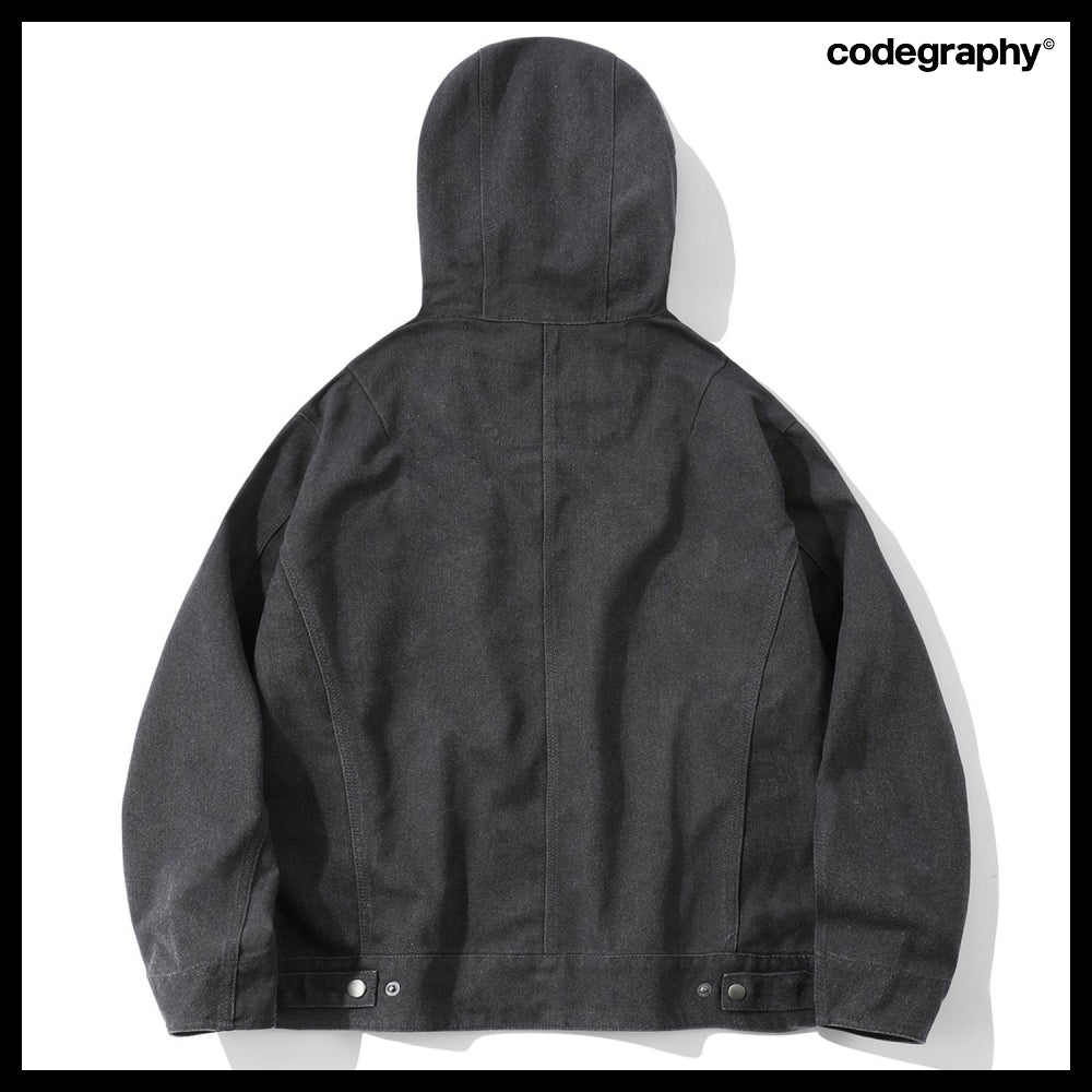 【codegraphy】Vintage Washed Hooded Work Jacket