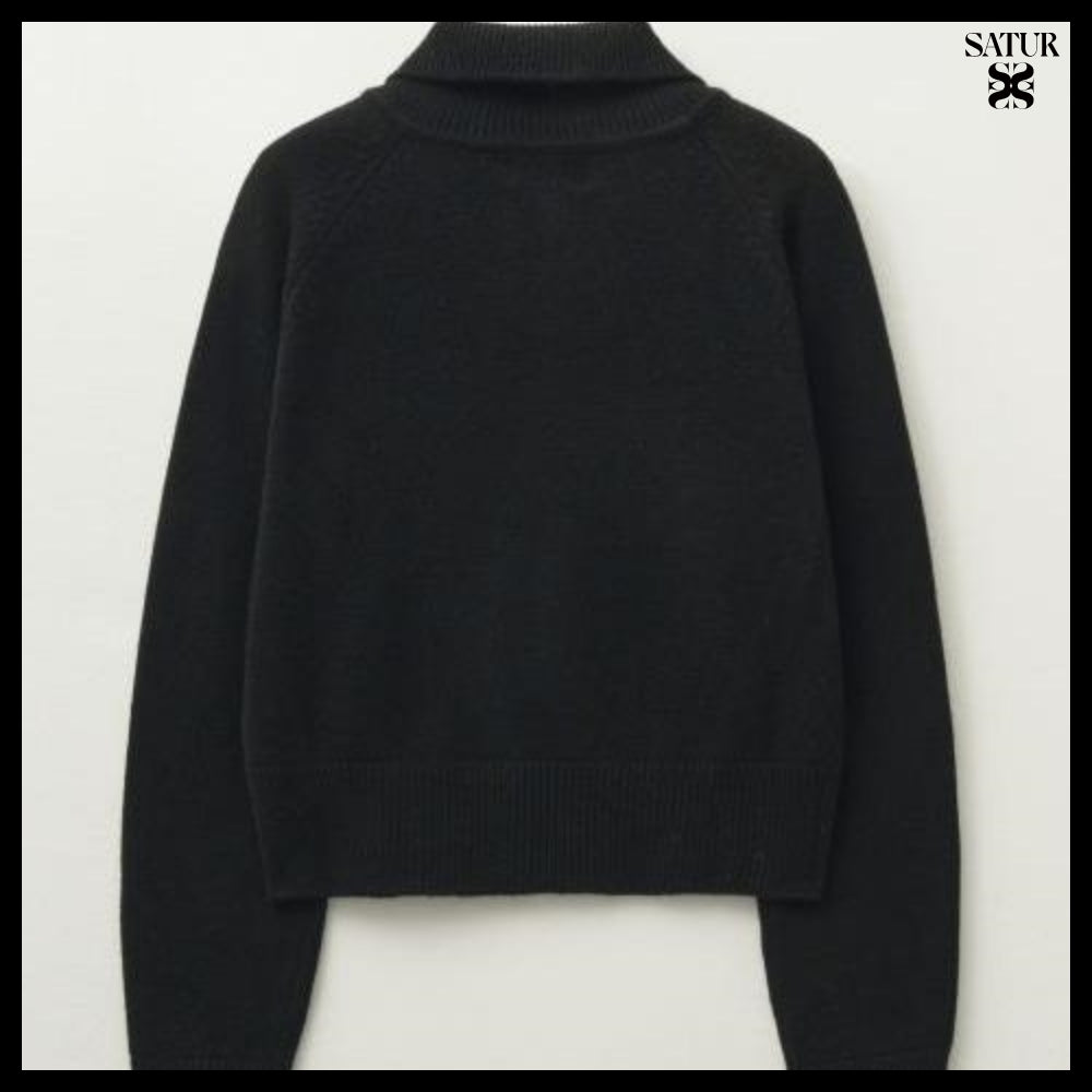【SATUR】Women's Signature Logo Cashmere Blend Knit Zip-Up