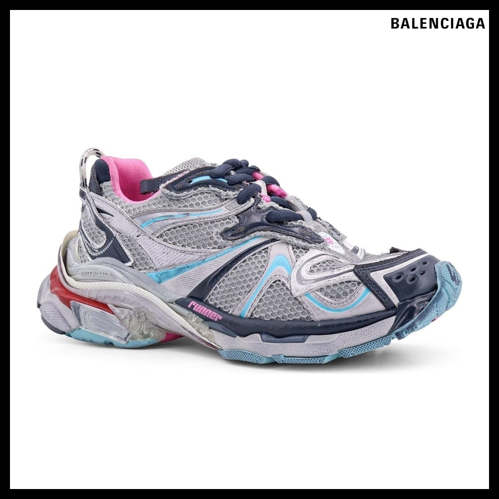 【BALENCIAGA】Runner 2 Mesh PU Sneakers Blue Pink Red