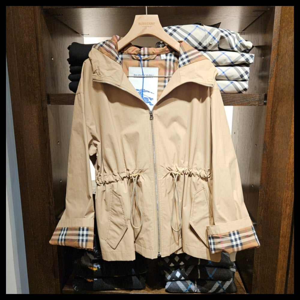 【BURBERRY】MEDLEY Drawstring Cotton Hooded Jacket Beige