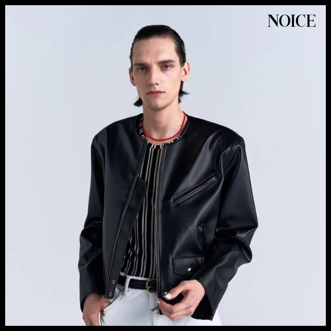 【NOICE】M Motorcycle Faux Leather Jacket Black